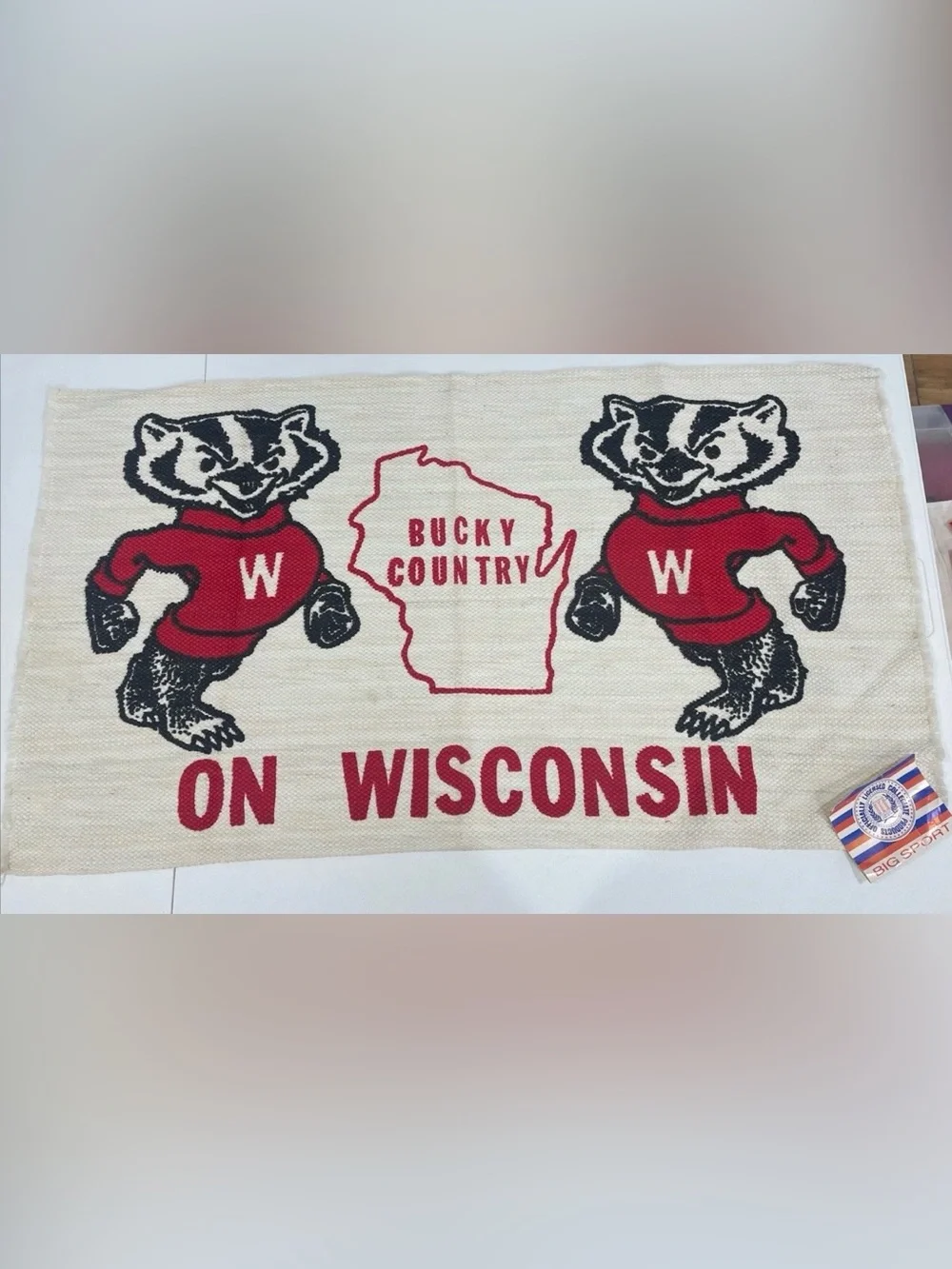 Vintage Wisconsin Badgers Bucky Country Big Sport Woven Display Banner Rug NWT